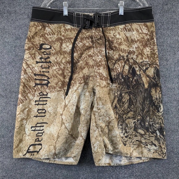 Appreme Mens Board Shorts Multi Size XL Death To The Wicked Polyester - Picture 2 of 12